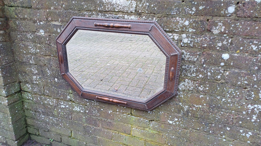 Vintage Aga Worn Hexagonal Oak Decorative Wall Mirror 1920s