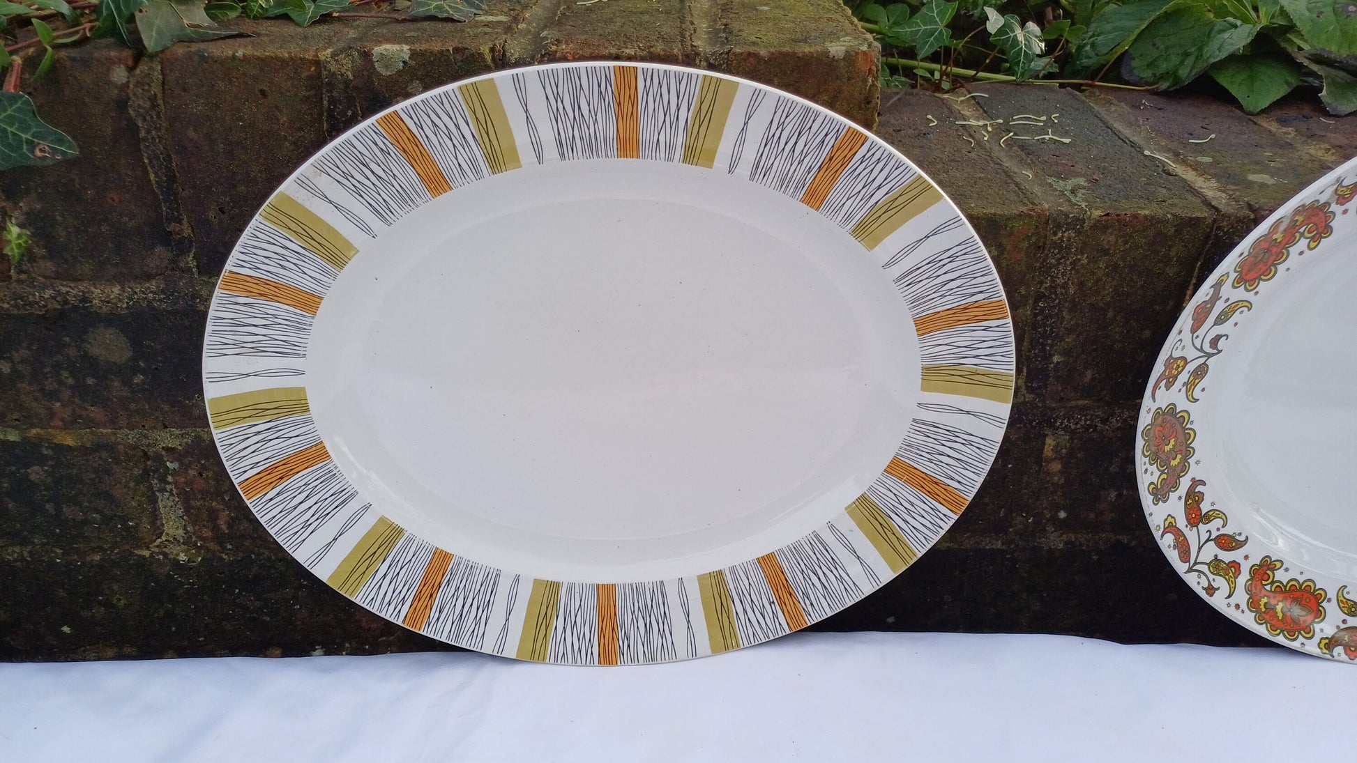 Two Pair of Vintage Retro Midwinter Serving Plates Fish Meat or Pastries Mid 20th Century Excellent Condition Sienna and Baroque