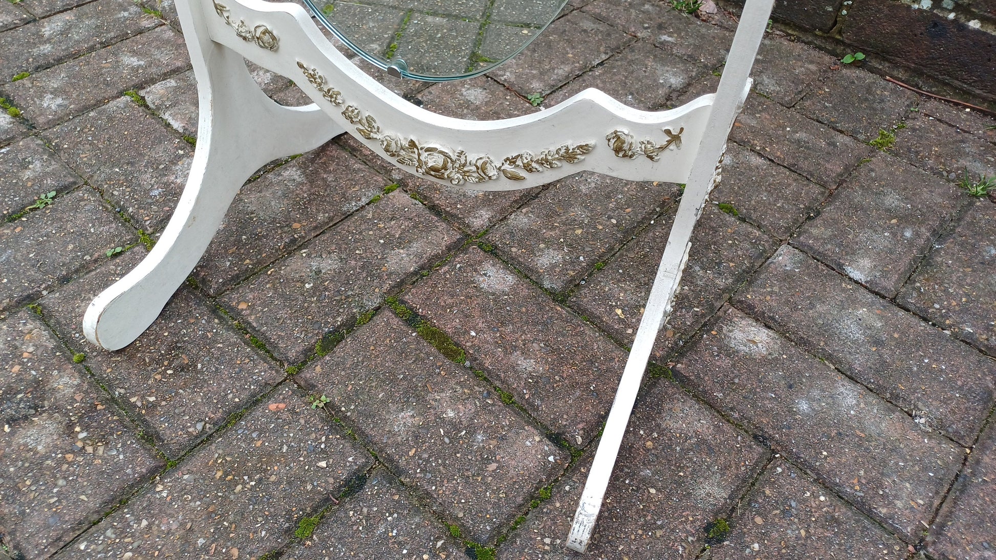 Elegant Vintage Retro Painted Cheval Bedroom Mirror Oval White Gold Highlights.