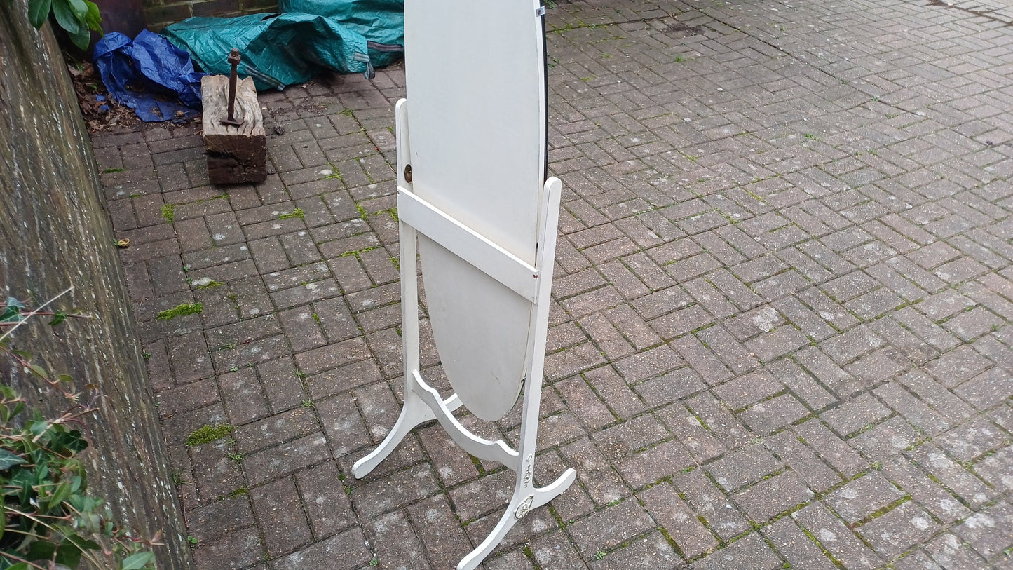 Elegant Vintage Retro Painted Cheval Bedroom Mirror Oval White Gold Highlights.