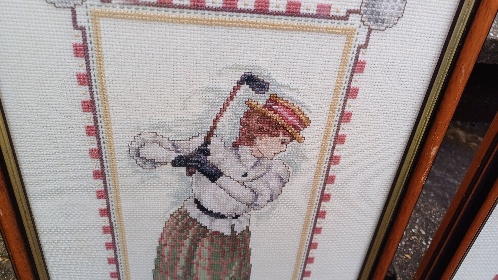 Large Pair of Vintage Style Tapestry Golf Pictures Man and Woman Driving
