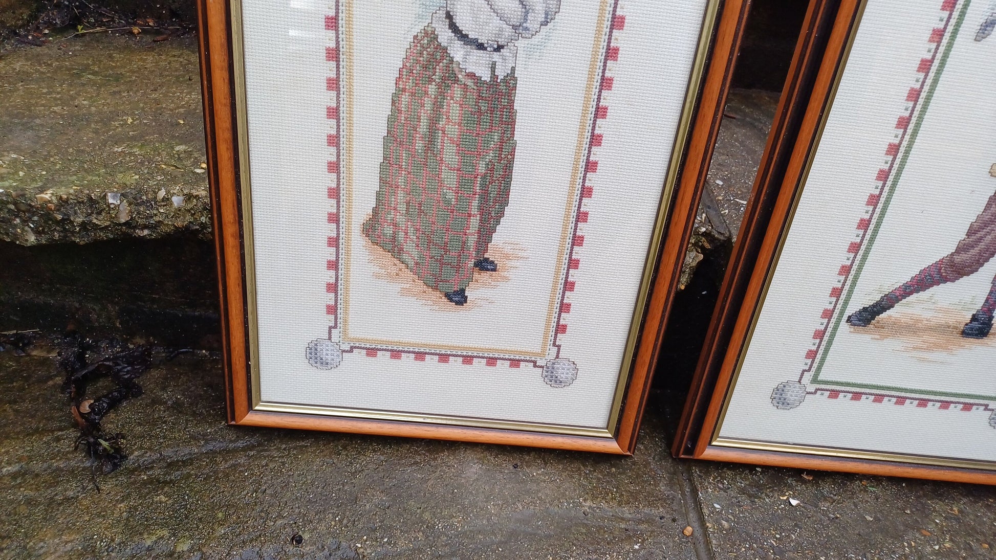 Large Pair of Vintage Style Tapestry Golf Pictures Man and Woman Driving
