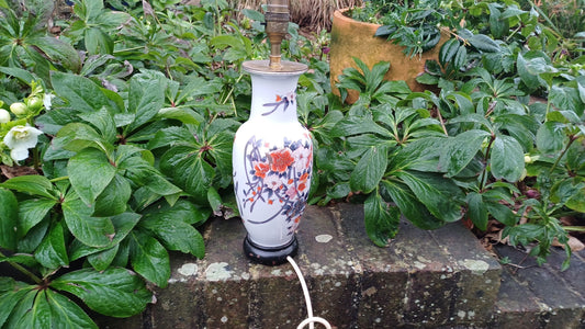 Large Oriental Style Table Lamp Red Blue and God Working and VGC