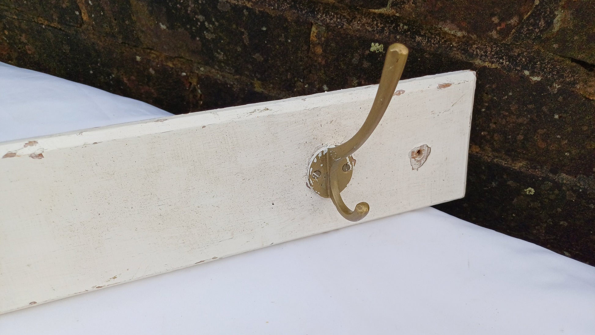 Vintage Painted Shabby Chic Wood and Brass Coat Hooks Bathroom Bedroom Hallway