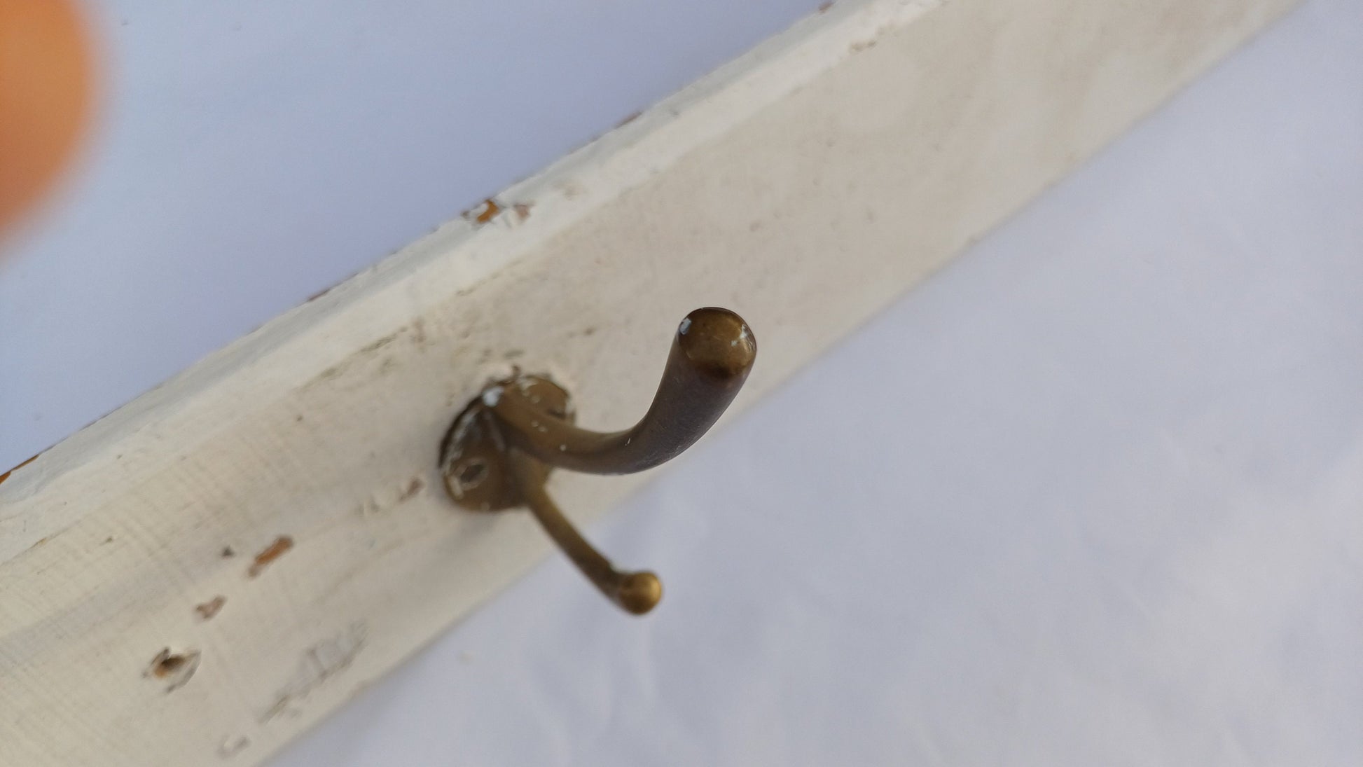 Vintage Painted Shabby Chic Wood and Brass Coat Hooks Bathroom Bedroom Hallway