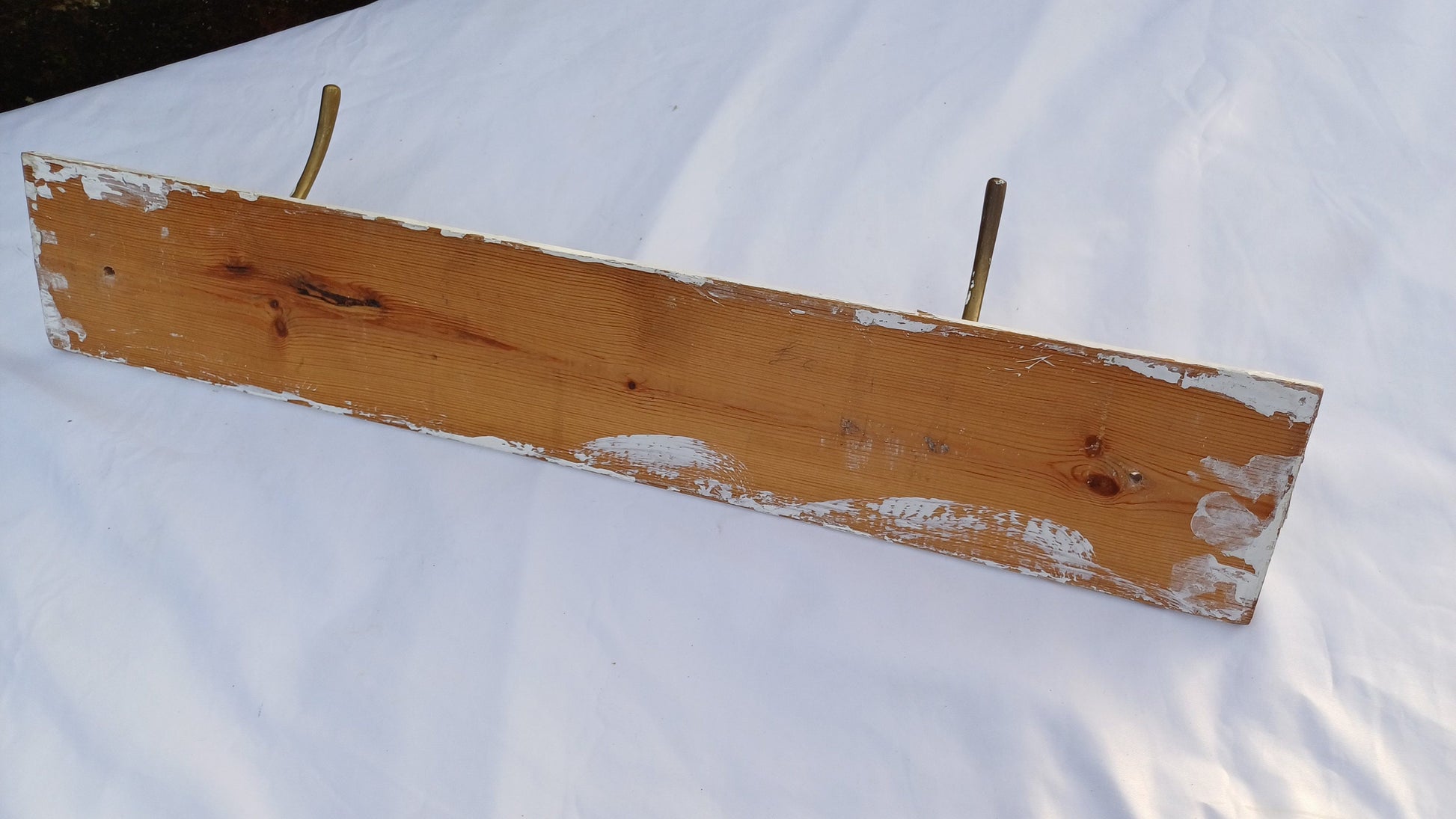 Vintage Painted Shabby Chic Wood and Brass Coat Hooks Bathroom Bedroom Hallway
