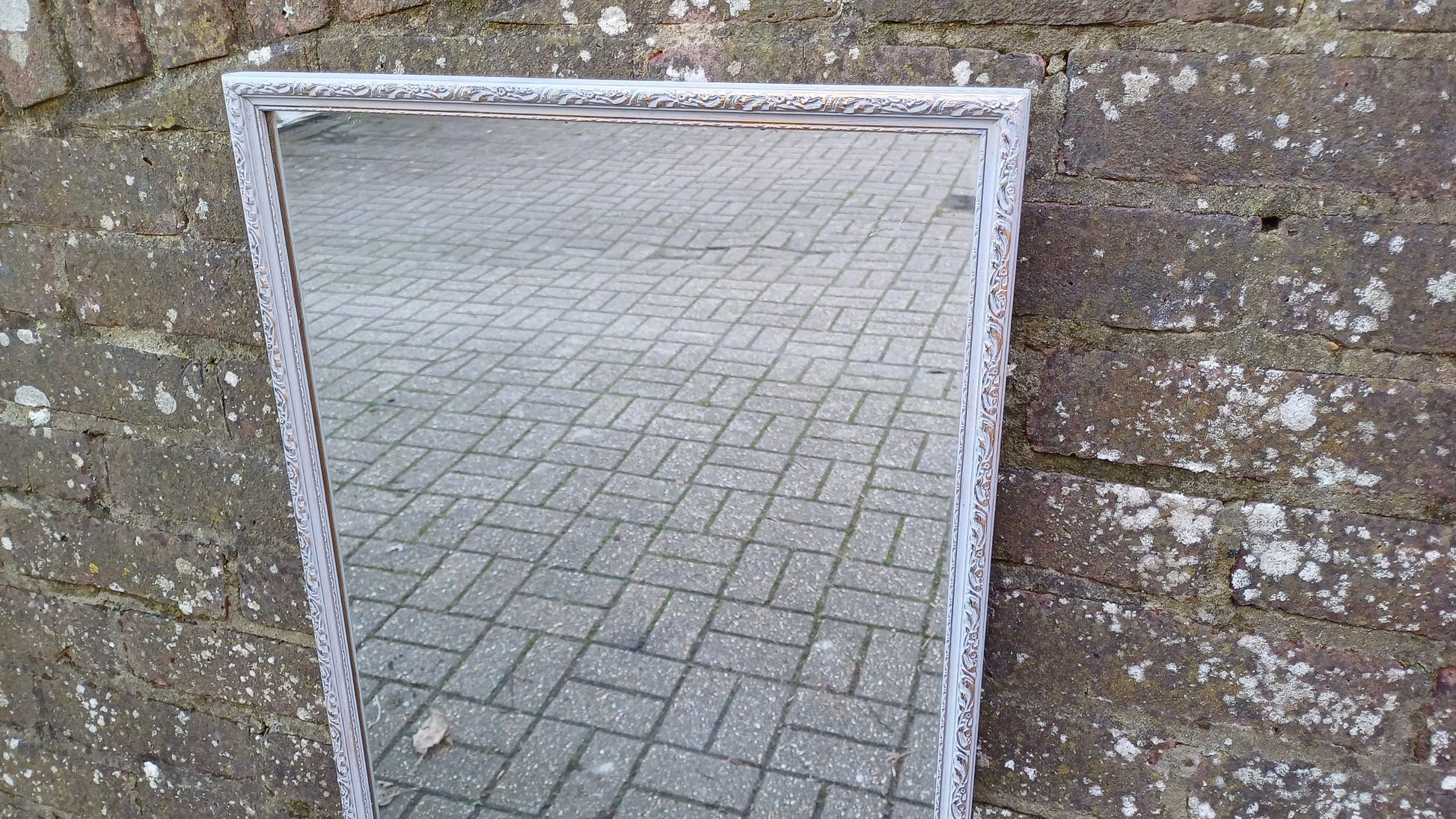 Stylish Vintage Hand Painted Retro Grey and Gold Wall Mirror Unique Bespoke
