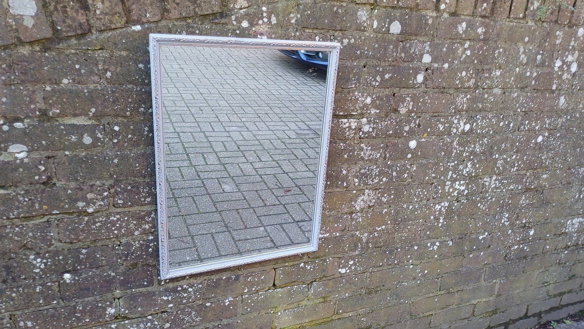 Stylish Vintage Hand Painted Retro Grey and Gold Wall Mirror Unique Bespoke