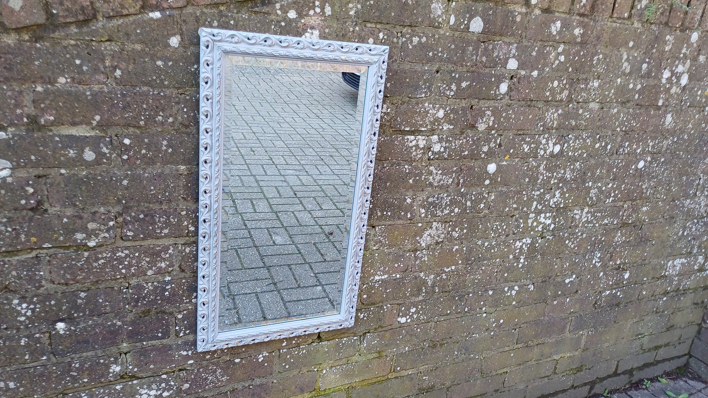 Vintage Hand Painted Retro Grey and Gold Wall Mirror Unique Bespoke Bevelled, Hangs Either Way