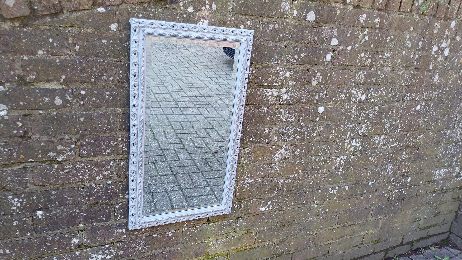 Vintage Hand Painted Retro Grey and Gold Wall Mirror Unique Bespoke Bevelled, Hangs Either Way