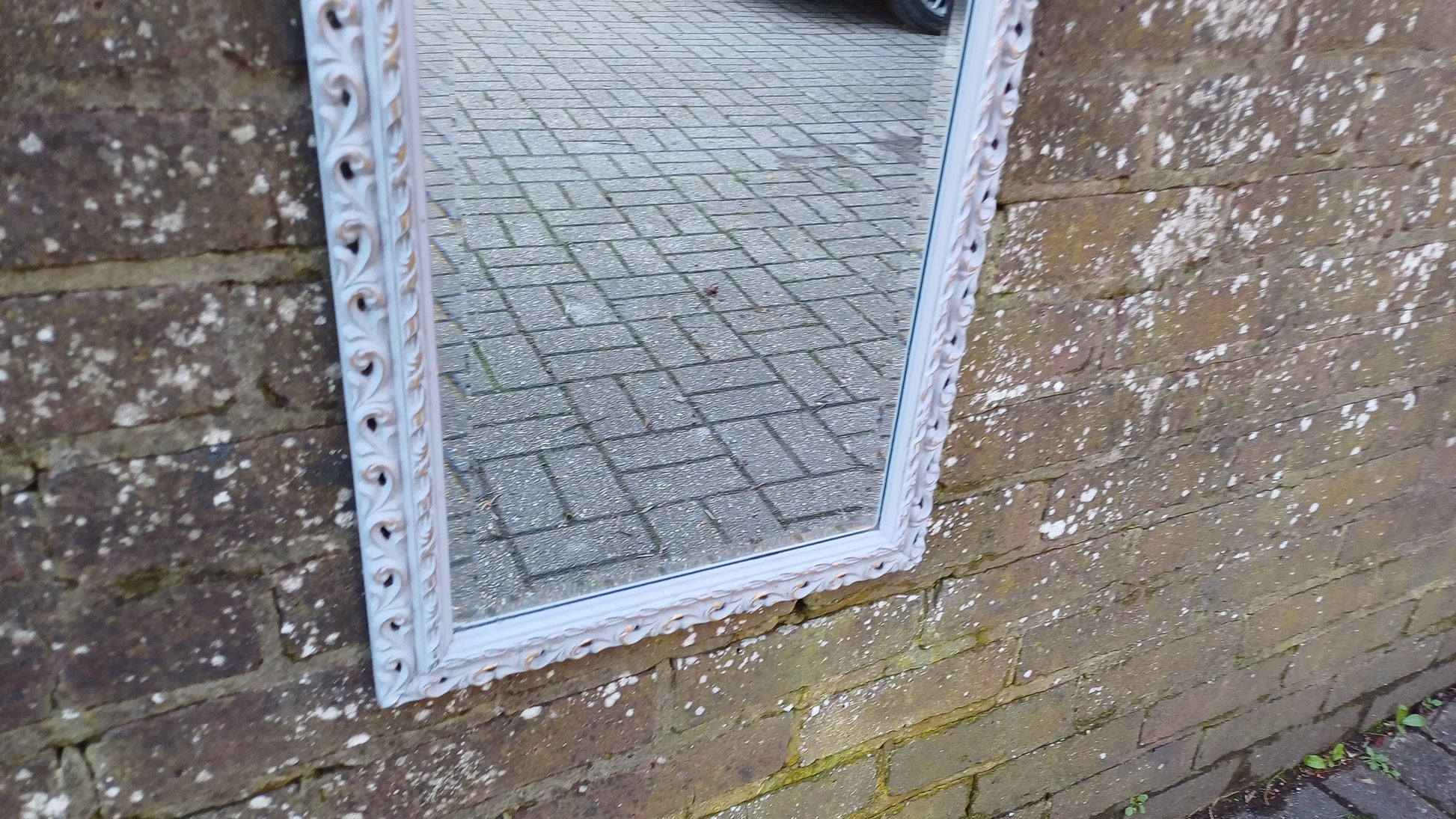 Vintage Hand Painted Retro Grey and Gold Wall Mirror Unique Bespoke Bevelled, Hangs Either Way