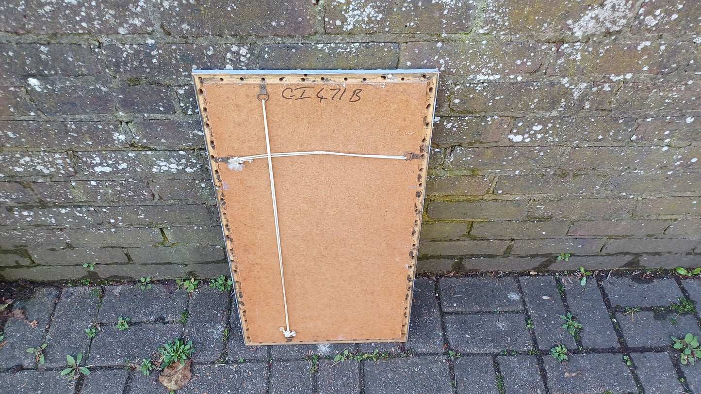 Vintage Hand Painted Retro Grey and Gold Wall Mirror Unique Bespoke Bevelled, Hangs Either Way