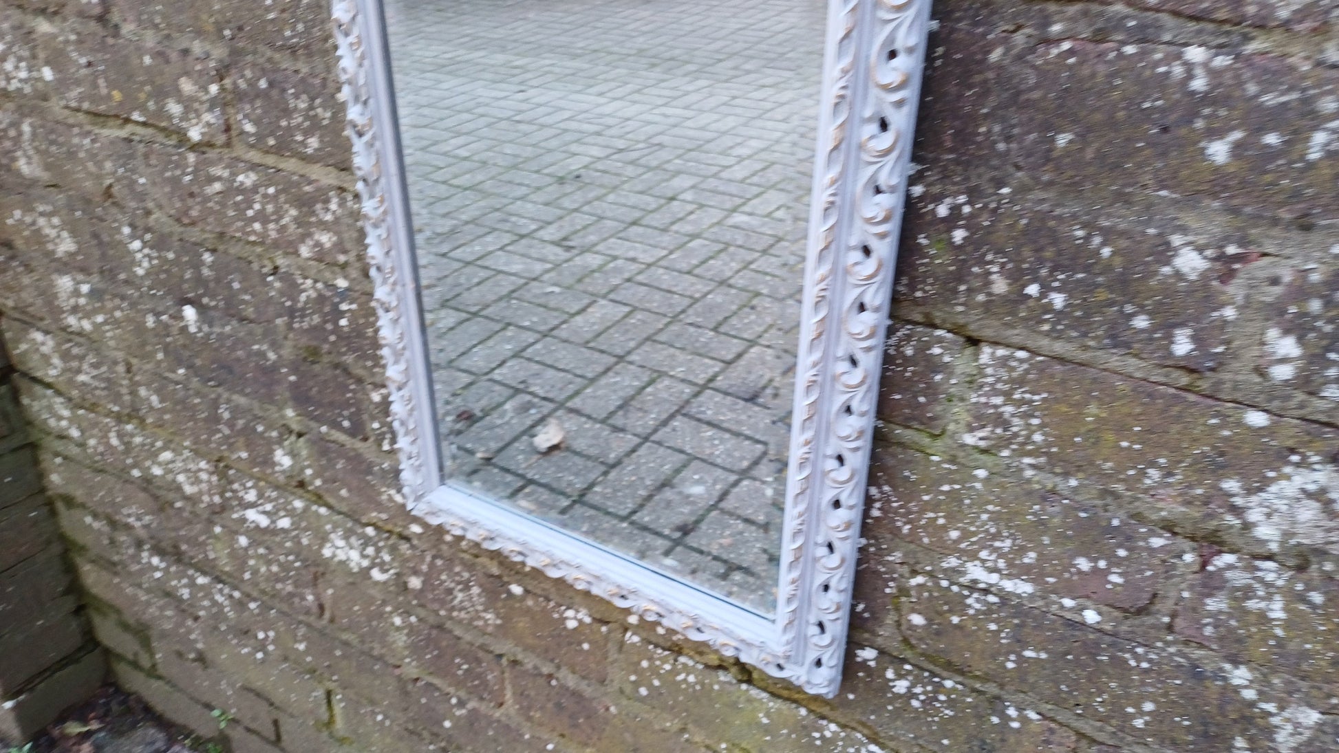 Vintage Hand Painted Retro Grey and Gold Wall Mirror Unique Bespoke Bevelled, Hangs Either Way