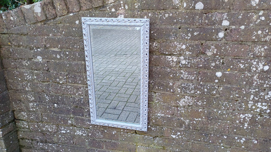 Vintage Hand Painted Retro Grey and Gold Wall Mirror Unique Bespoke Bevelled, Hangs Either Way