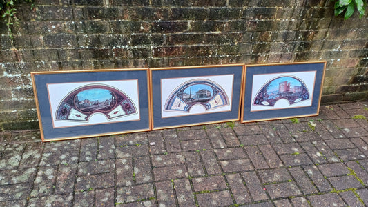 Three delightful vintage prints of Fan Project Leaf artworks of Ancient Roman Places - Tommaso Bigatti - beautifully professionally framed
