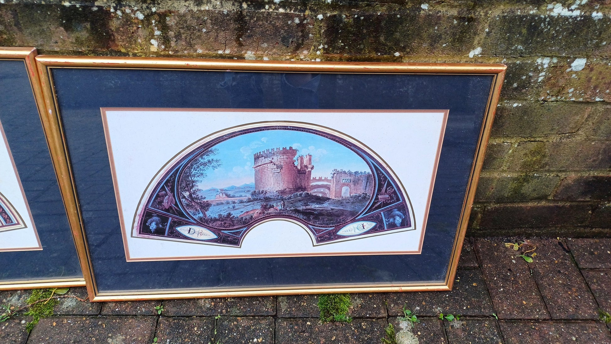 Three delightful vintage prints of Fan Project Leaf artworks of Ancient Roman Places - Tommaso Bigatti - beautifully professionally framed