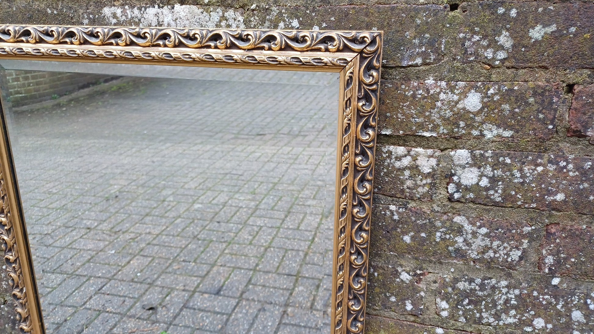 Vintage Ornate Large God Gilt and Black Mirror 70s