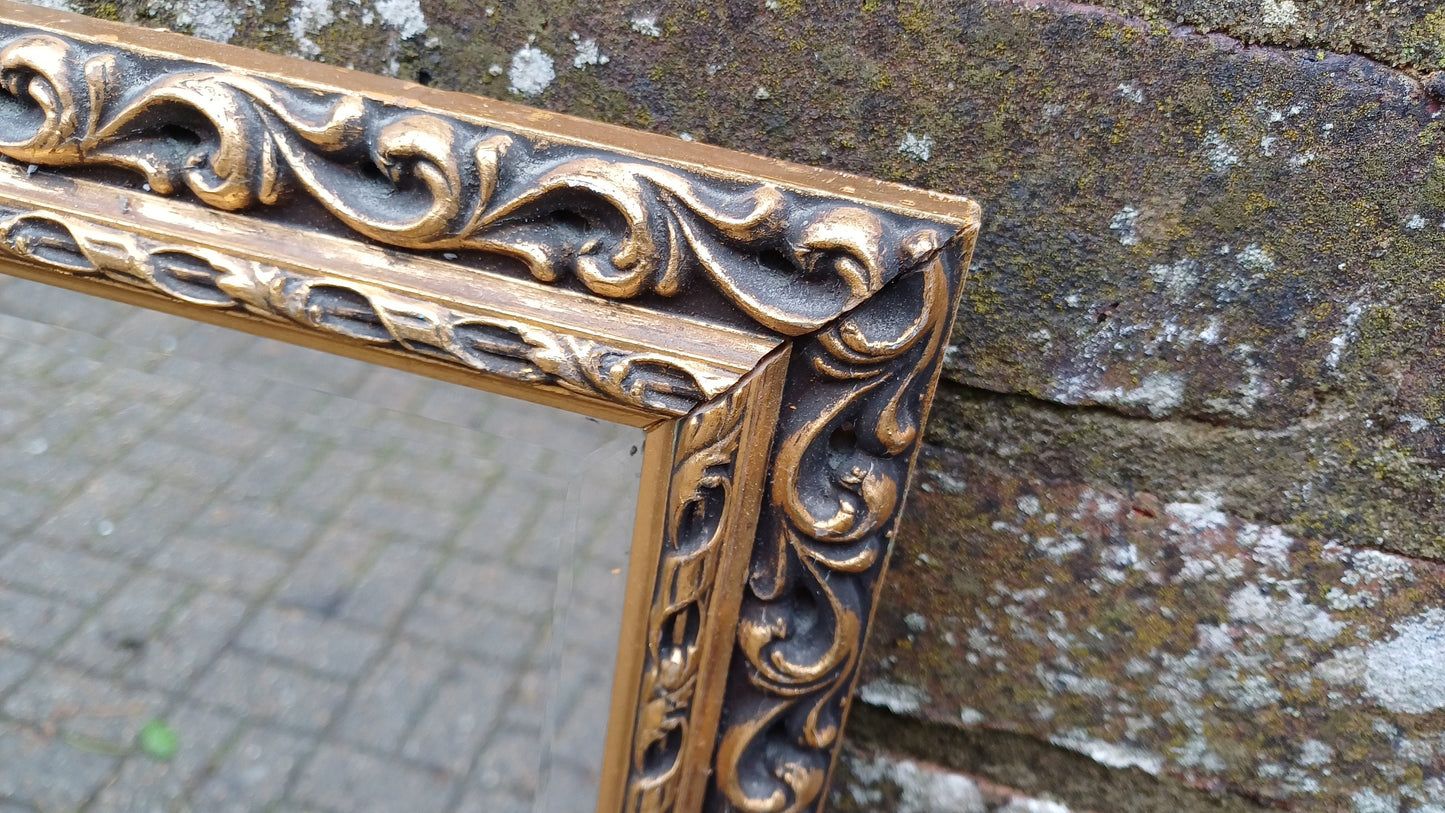 Vintage Ornate Large God Gilt and Black Mirror 70s