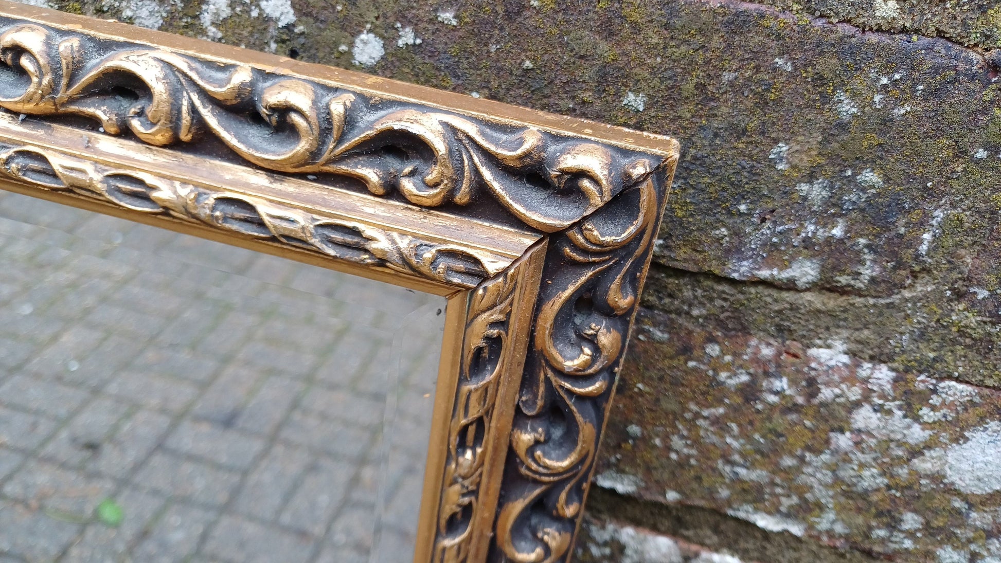 Vintage Ornate Large God Gilt and Black Mirror 70s