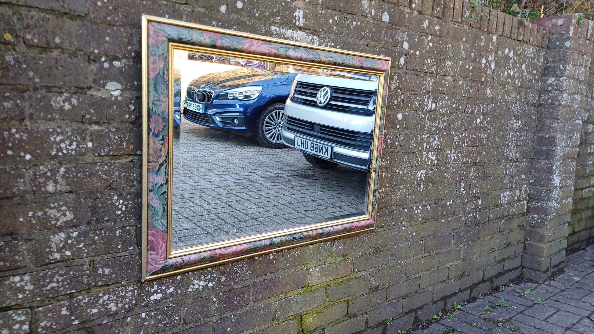Large Classic 80’s Chic Floral Flower Decorative Mirror Bevelled Glass 88 x 63 cm