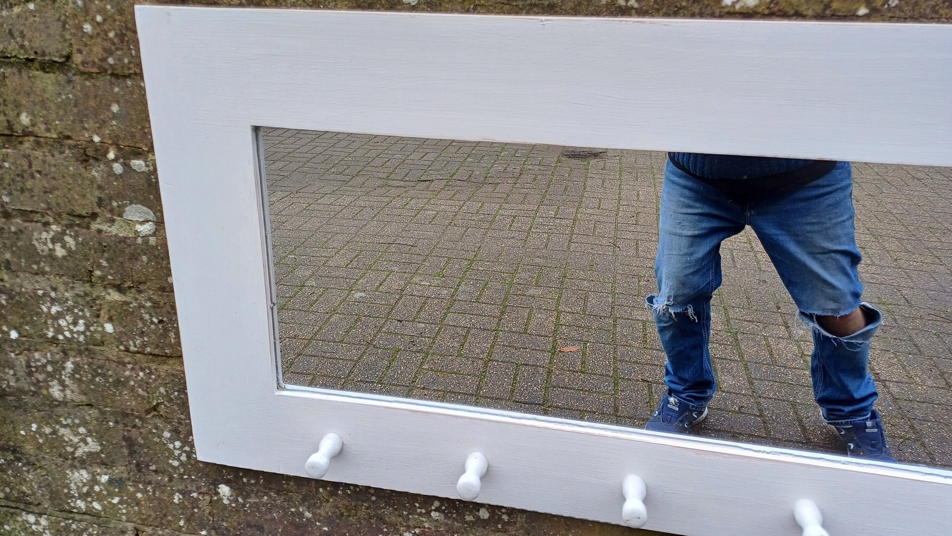 Vintage Painted Mirror with Hooks in Farrow and Ball Blackened