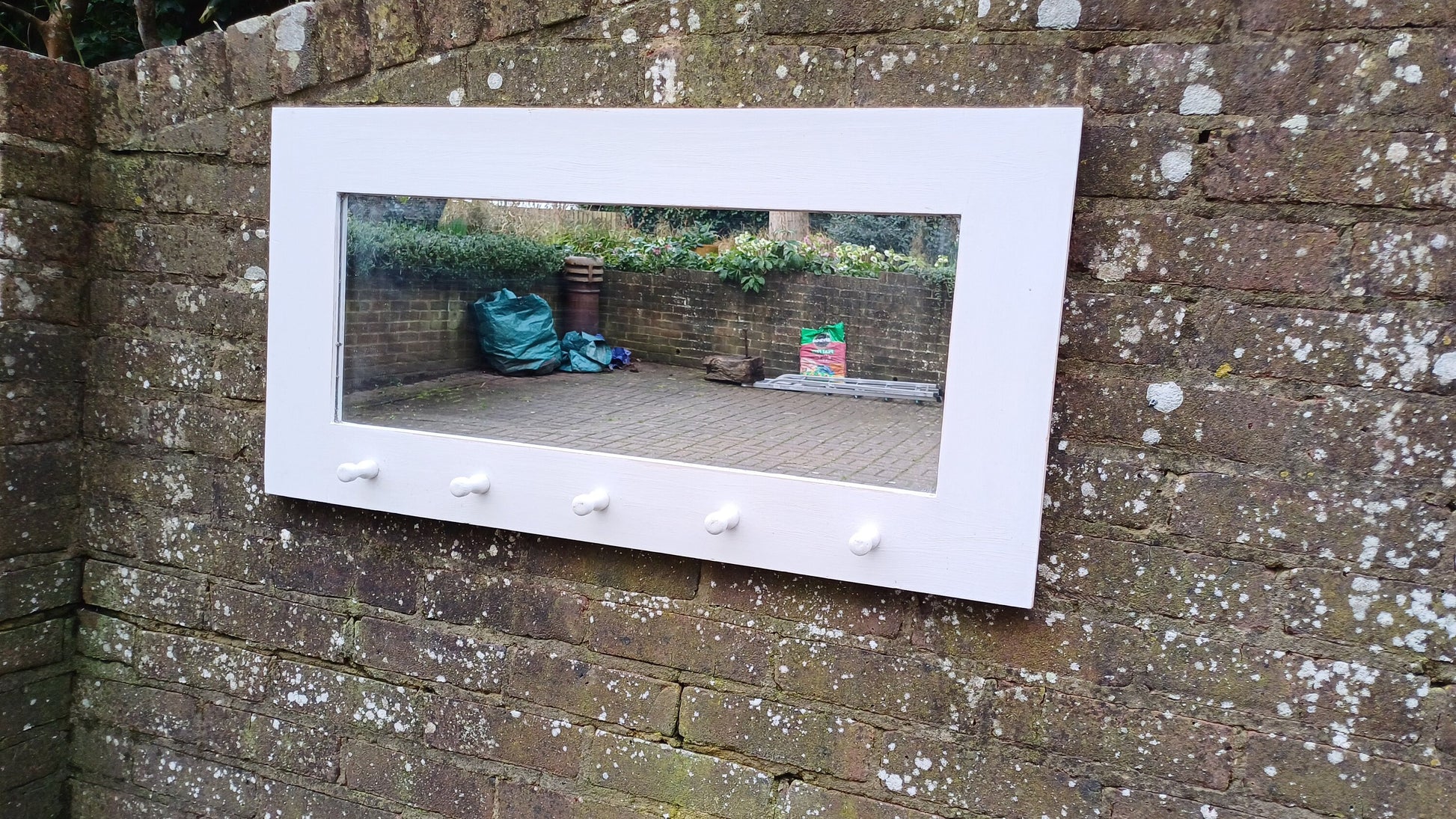 Vintage Painted Mirror with Hooks in Farrow and Ball Blackened