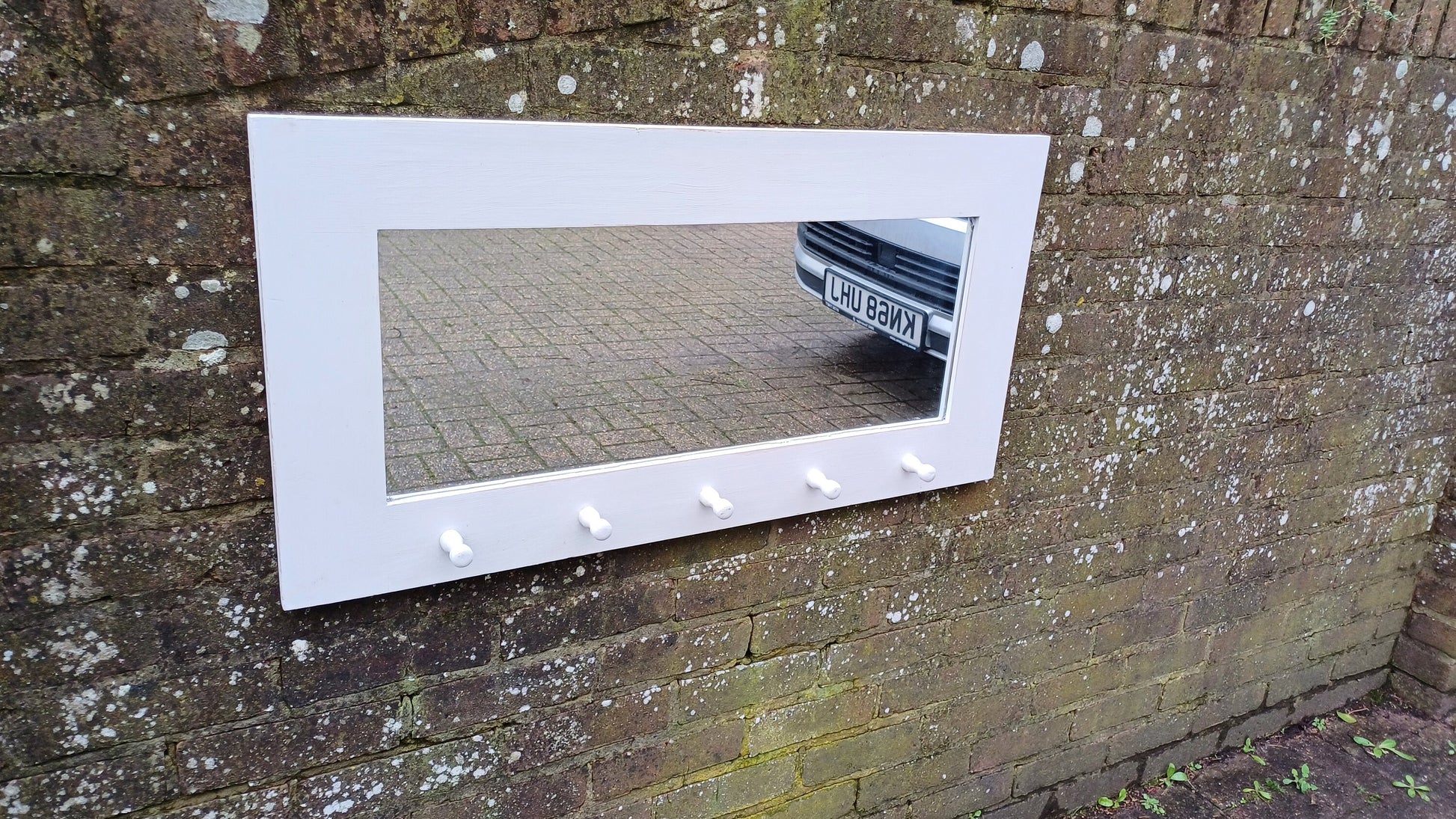 Vintage Painted Mirror with Hooks in Farrow and Ball Blackened