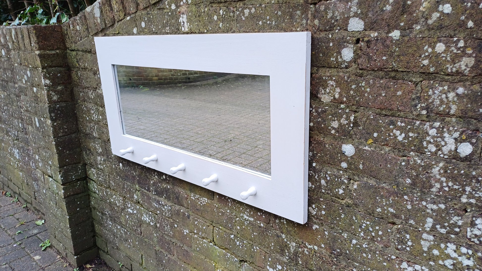 Vintage Painted Mirror with Hooks in Farrow and Ball Blackened