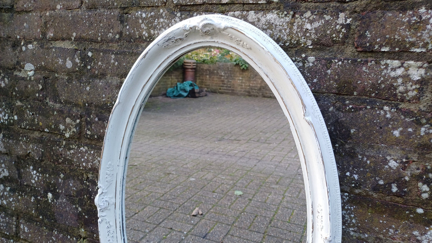 Large Bespoke Painted Oval Shabby Chic Wall Mirror in Farrow and Ball with Gold Decoration.