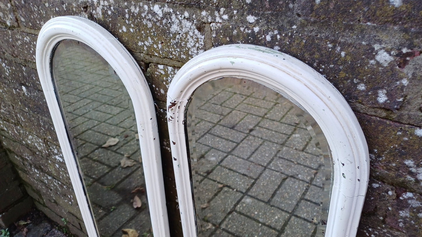 Pair of Long and Large Vintage Edwardian Shabby Chic Mirror Mahogany or Walnut. Bevelled Glass. 83 x 28 cm