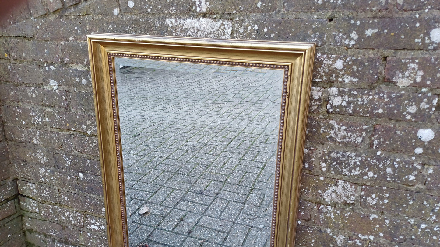 Huge Vintage 80’s Gold Distressed Finish Gold Gilt Wall Mirror. Bevelled Glass. 85 x 61 cm