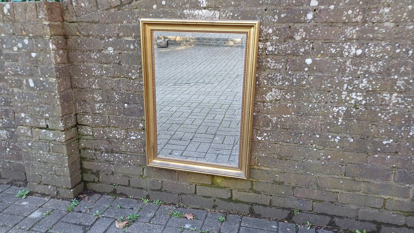 Huge Vintage 80’s Gold Distressed Finish Gold Gilt Wall Mirror. Bevelled Glass. 85 x 61 cm