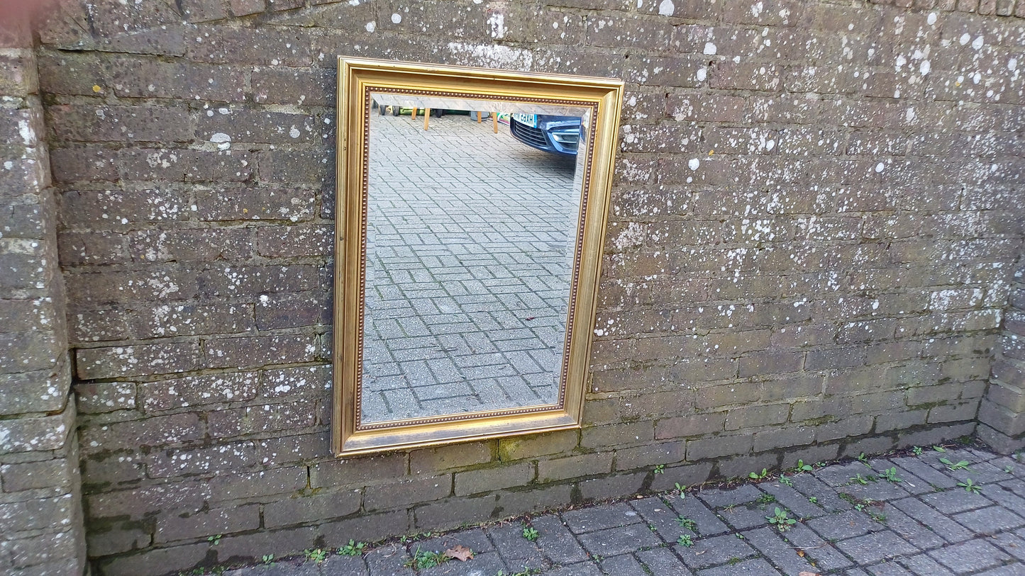 Huge Vintage 80’s Gold Distressed Finish Gold Gilt Wall Mirror. Bevelled Glass. 85 x 61 cm
