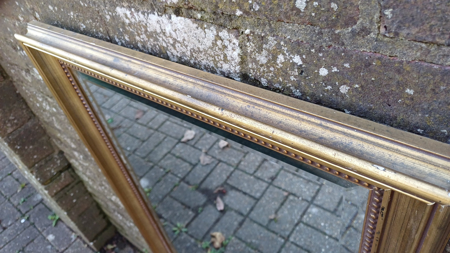 Huge Vintage 80’s Gold Distressed Finish Gold Gilt Wall Mirror. Bevelled Glass. 85 x 61 cm