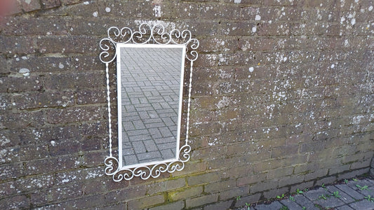 Quirky Retro 60's Tall Vintage Decorative Mirror with White Curly Swirly Metal Frame