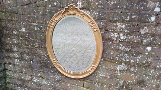 Large Vintage Gold Oval Decorative Wall Mirror 1960’s Bevelled Glass.