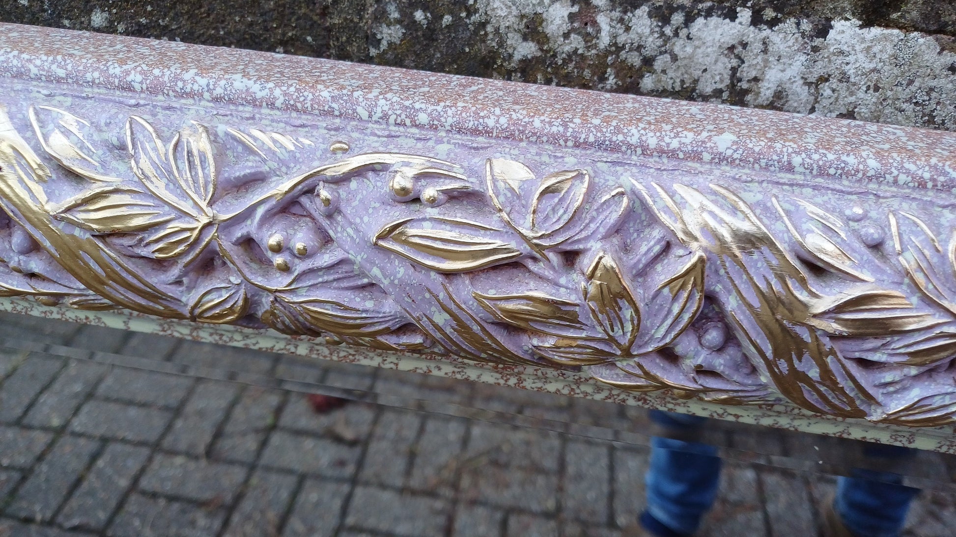 Quirky Leaves and Berries Huge Quality Vintage 90s Painted Mirror Pink Mottled Hues and Gold. Bevelled Glass.