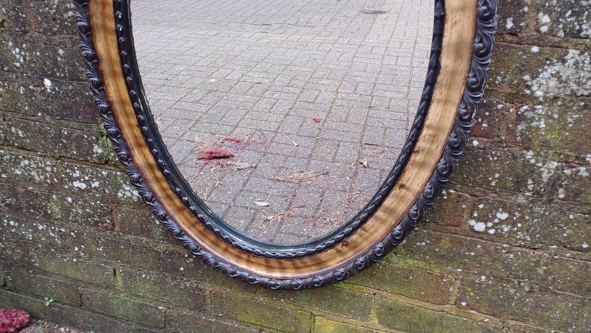 Impressive Large Vintage Ornate Painted Distressed Effect Wooden Mirror Late Victorian.