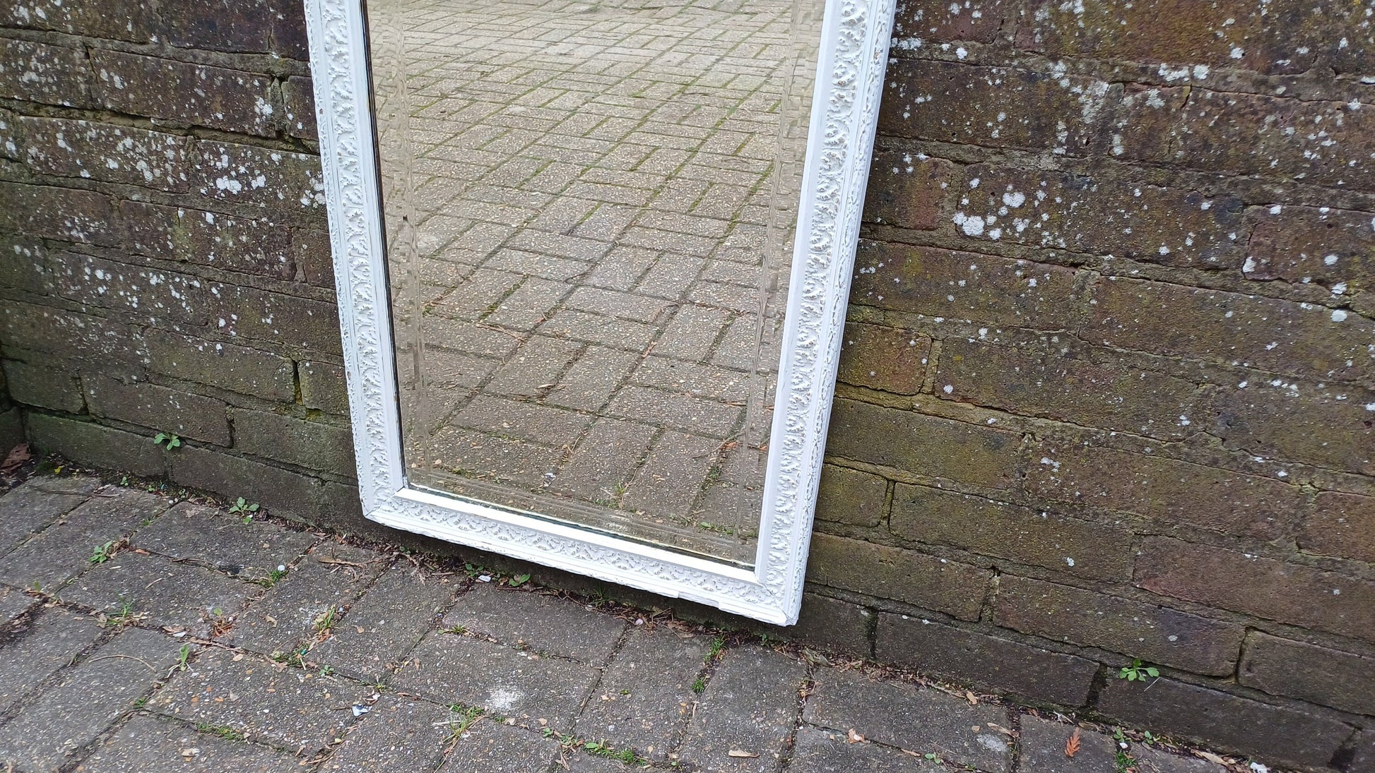 Very Large Genuine Vintage Painted Shabby Chic Wall Mirror in Farrow and Ball Unusual Inner Bevelled Decoration Free Hand Delivery 102 cm