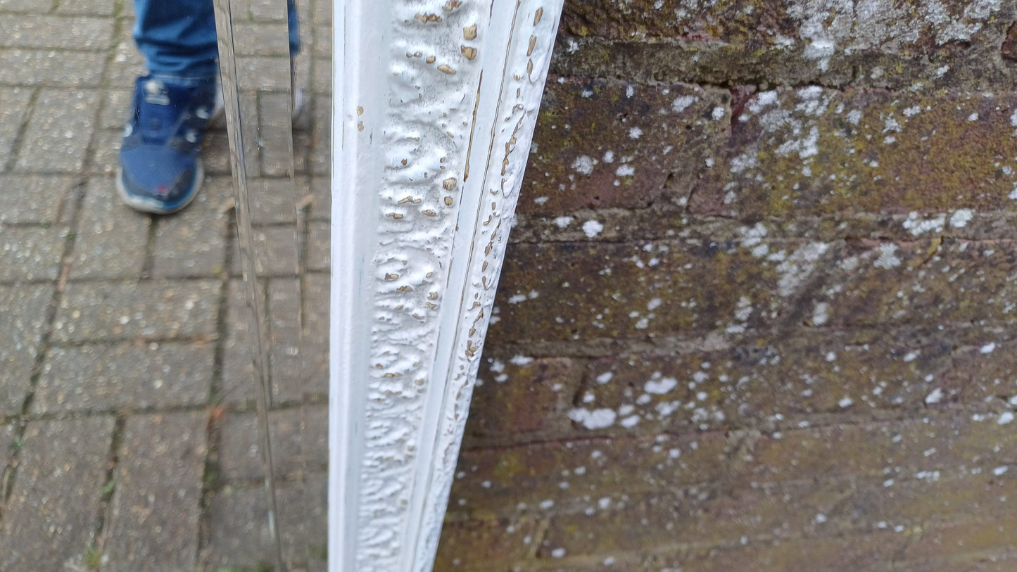 Very Large Genuine Vintage Painted Shabby Chic Wall Mirror in Farrow and Ball Unusual Inner Bevelled Decoration Free Hand Delivery 102 cm