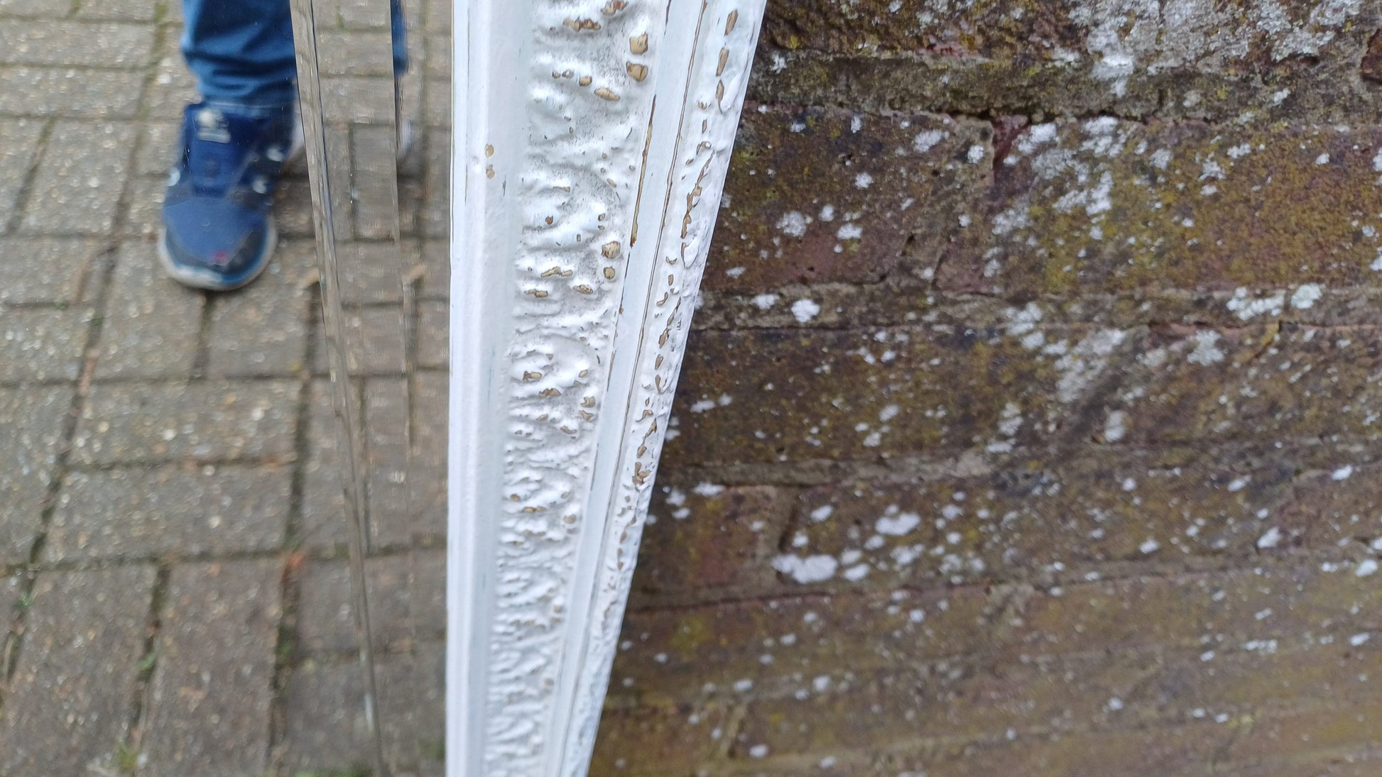 Very Large Genuine Vintage Painted Shabby Chic Wall Mirror in Farrow and Ball Unusual Inner Bevelled Decoration Free Hand Delivery 102 cm