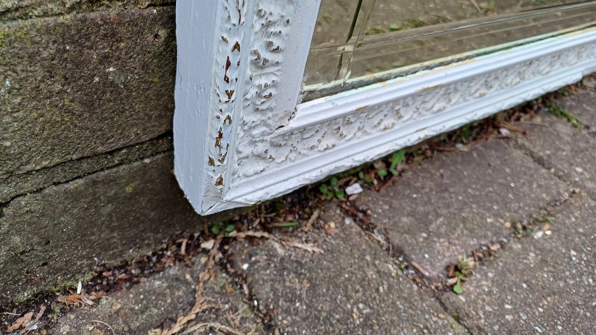 Very Large Genuine Vintage Painted Shabby Chic Wall Mirror in Farrow and Ball Unusual Inner Bevelled Decoration Free Hand Delivery 102 cm