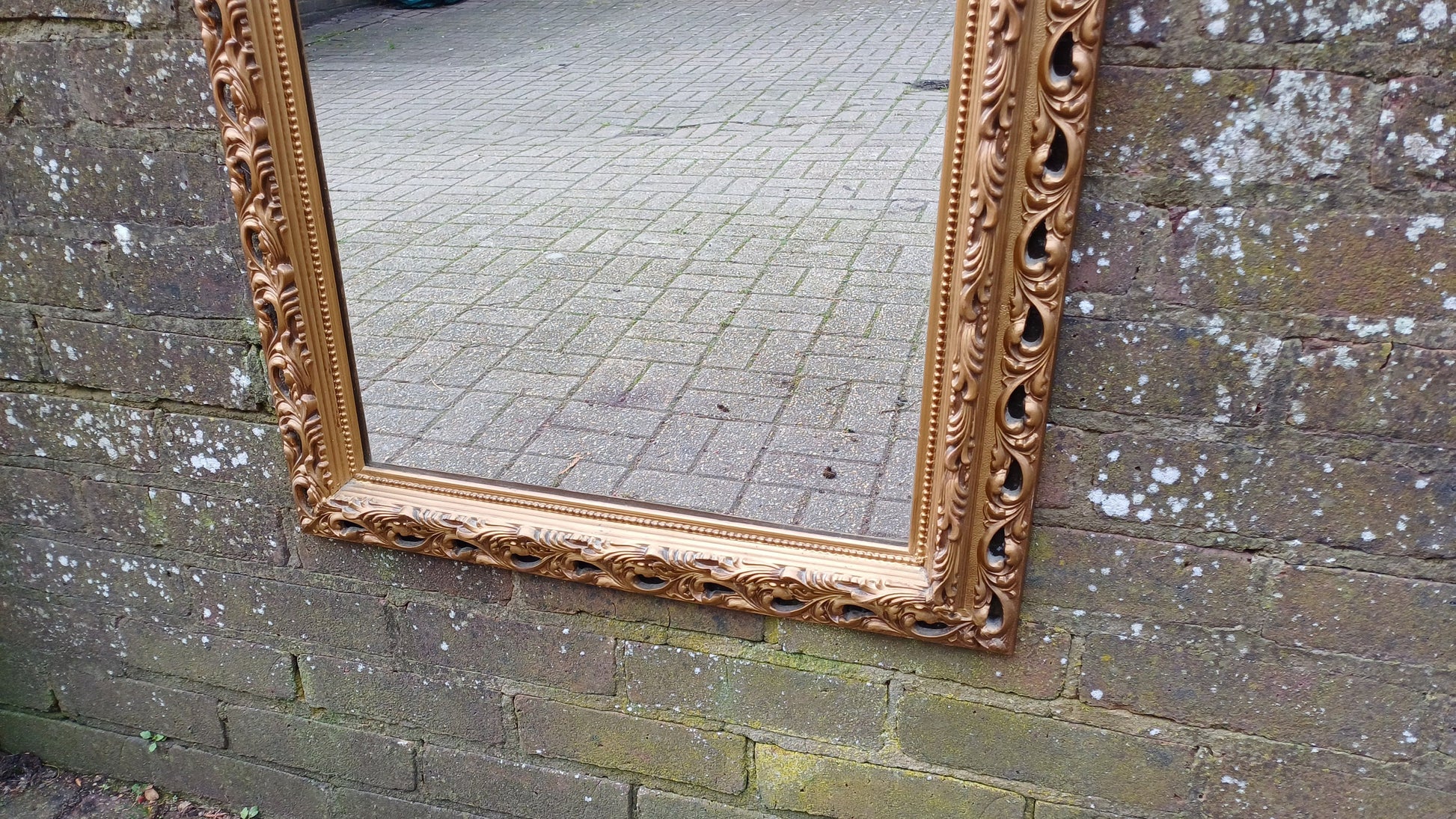Superb Large Ornate Kitsch Composite Pierced Gold Gilt Wall Mirror. 84 x 64 cm