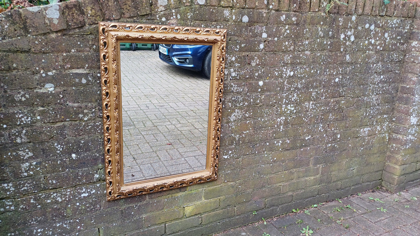 Superb Large Ornate Kitsch Composite Pierced Gold Gilt Wall Mirror. 84 x 64 cm