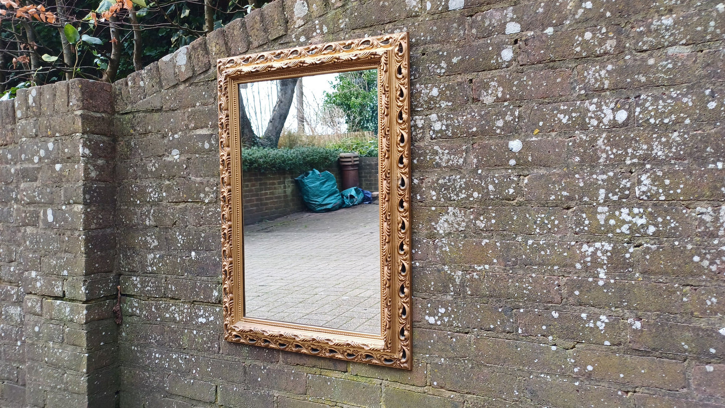 Superb Large Ornate Kitsch Composite Pierced Gold Gilt Wall Mirror. 84 x 64 cm