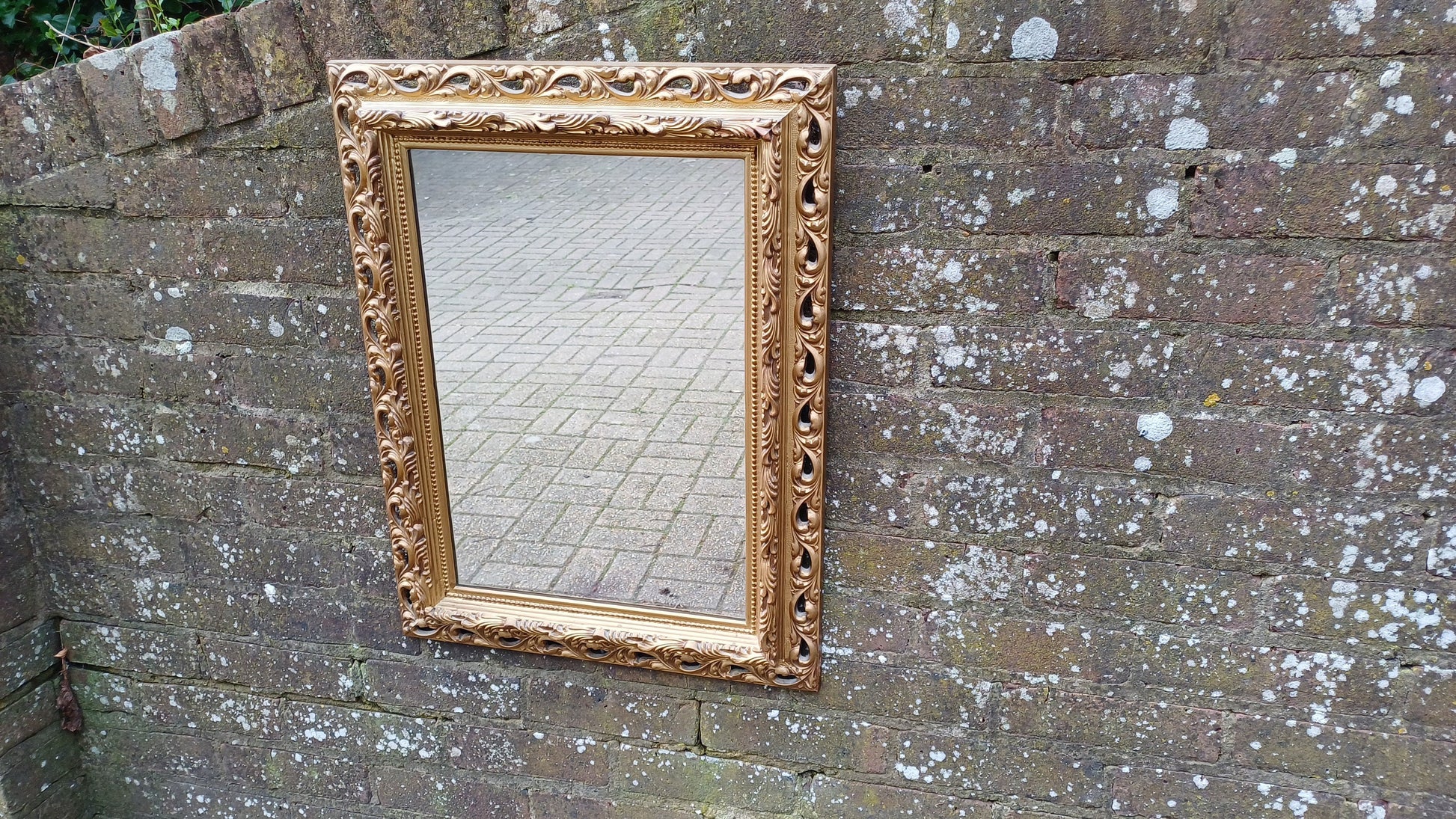 Superb Large Ornate Kitsch Composite Pierced Gold Gilt Wall Mirror.