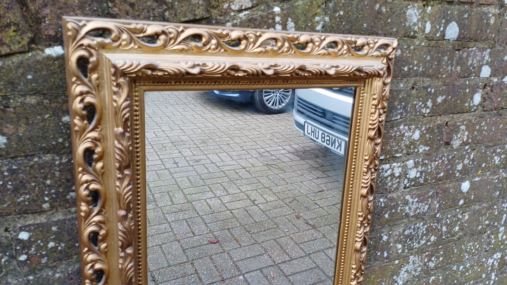 Superb Large Ornate Kitsch Composite Pierced Gold Gilt Wall Mirror.