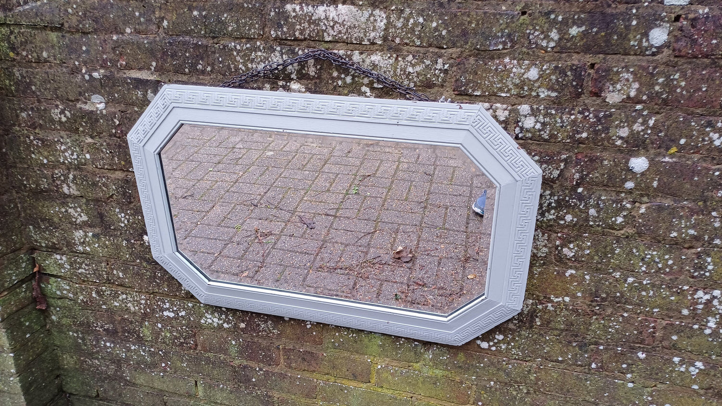 Bespoke Upcycled Large Light Green Painted Hexagonal Quality Oak Mirror. 1930s. Bevelled Glass.