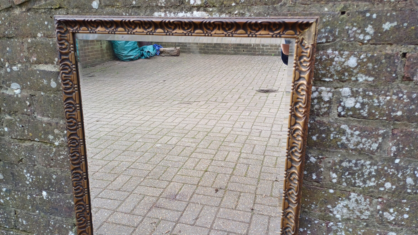 Huge Quality Vintage 60s Gilt Gold Mirror Dark Highlights Superb Heavy Bevelled Glass.90 x 59 cm