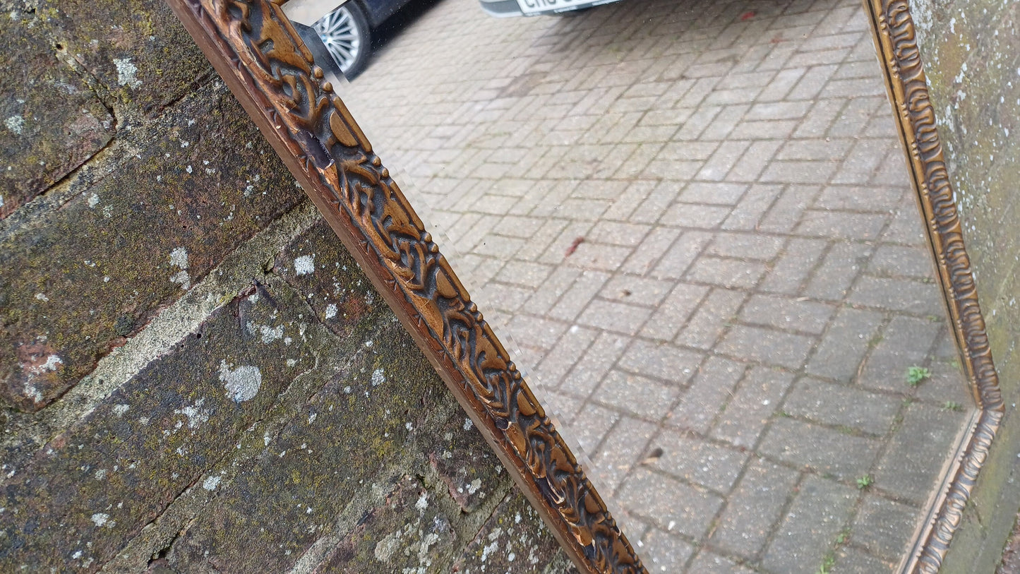 Huge Quality Vintage 60s Gilt Gold Mirror Dark Highlights Superb Heavy Bevelled Glass.90 x 59 cm